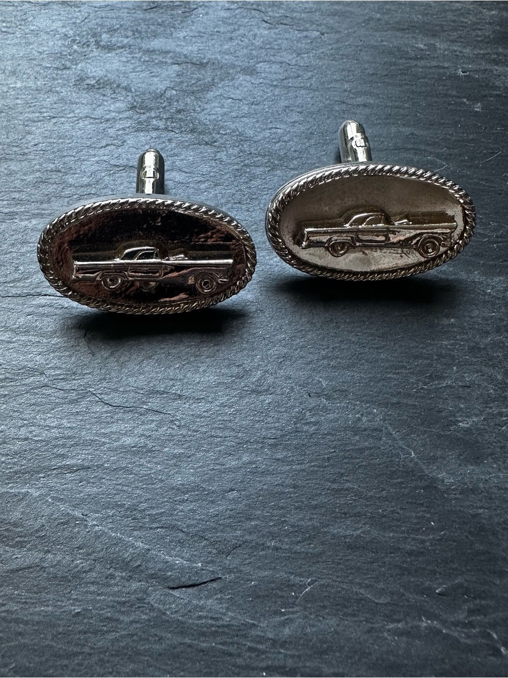 Vintage Silver Tone Classic Car Cufflinks 1950s Chevy Bel Air Style